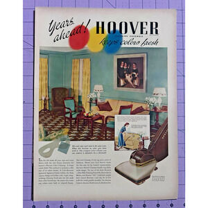 1939 Hoover Vacuum Cleaner Cleaning Ensemble Keeps Colors Fresh Vintage Print Ad